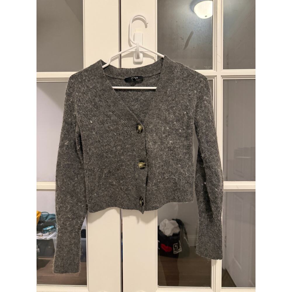 Quince Gray Cardigan Sweater Womens Medium Button  Soft Knit Minimalist Classic